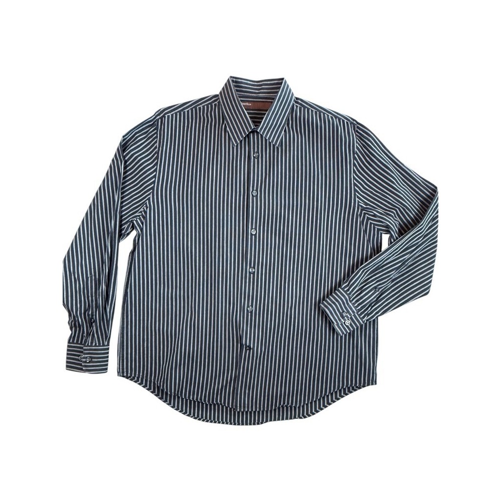 Perry Ellis Button Down Shirt Mens Large Black‎ Striped Long Sleeve Cotton